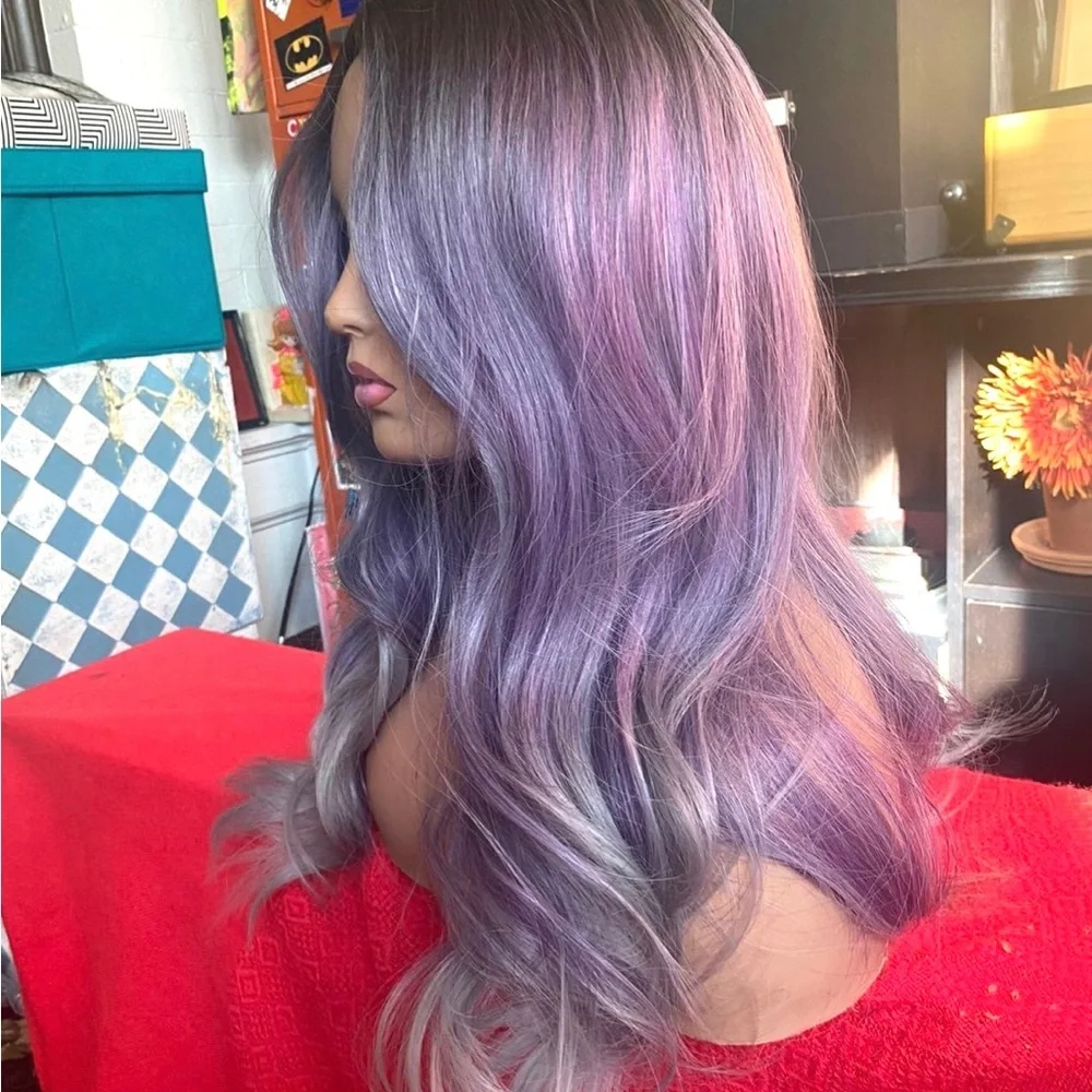Multi purple wig with roots